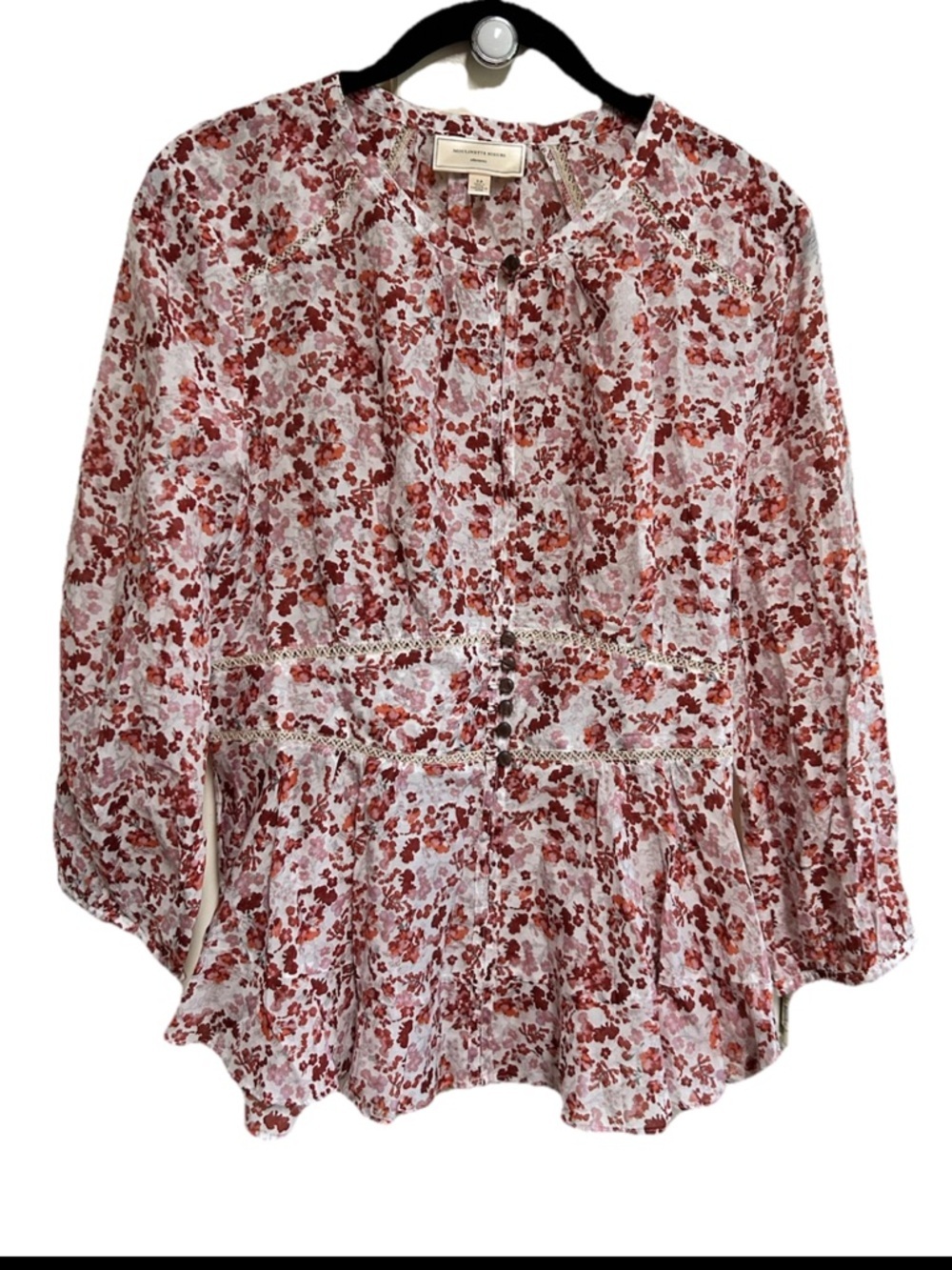 Moulinette Soeurs Anthropologie Blouse Shirt Size 2 Floral Romantic Victorian